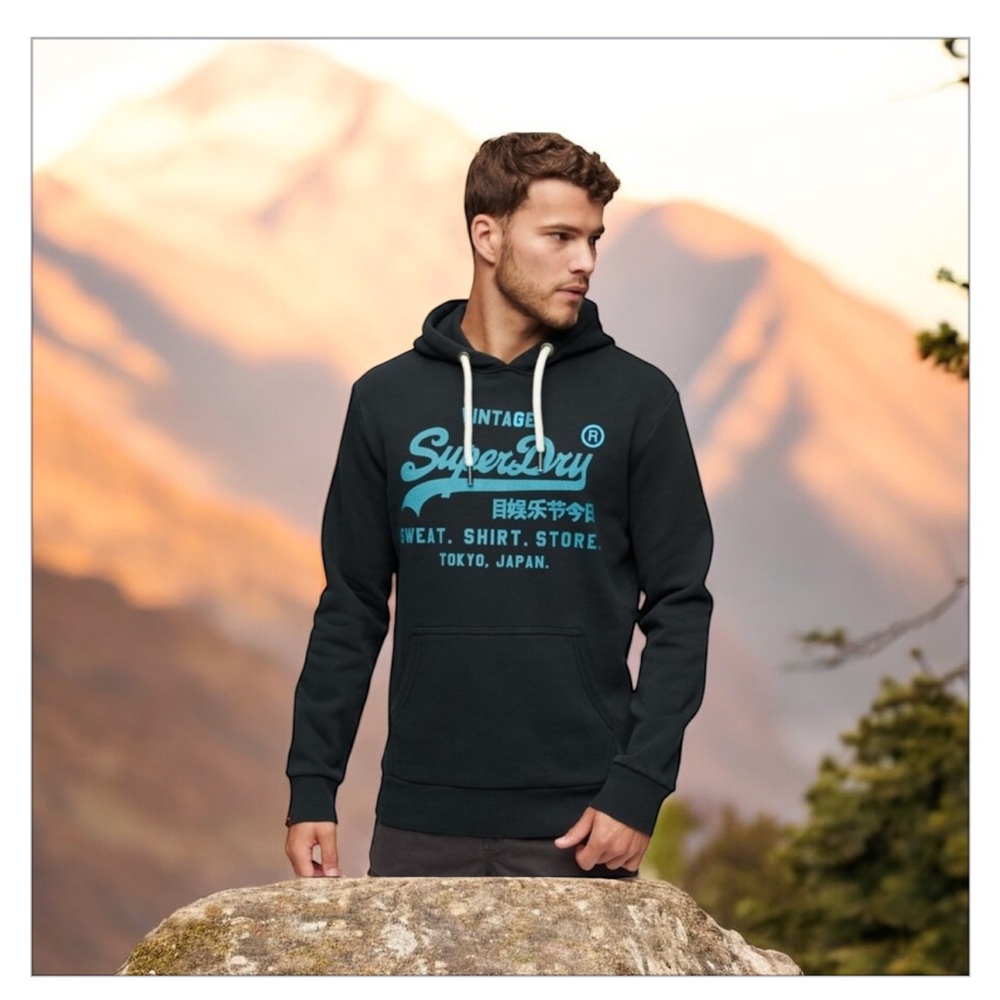 SuperDry Distress Fade Hoody-Blue-Sleeve & Front Logo detail -Sz Med-EUC…